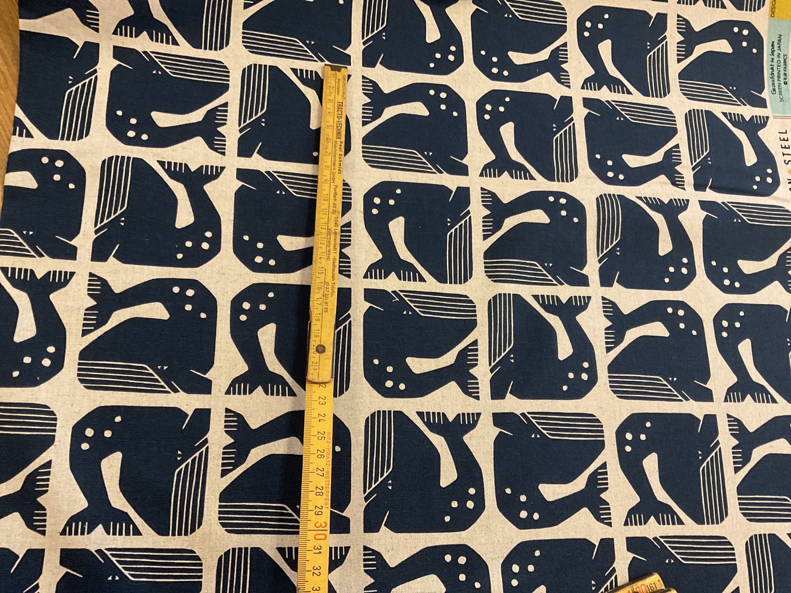Cotton and steel grumpy whale canvas - Image 2